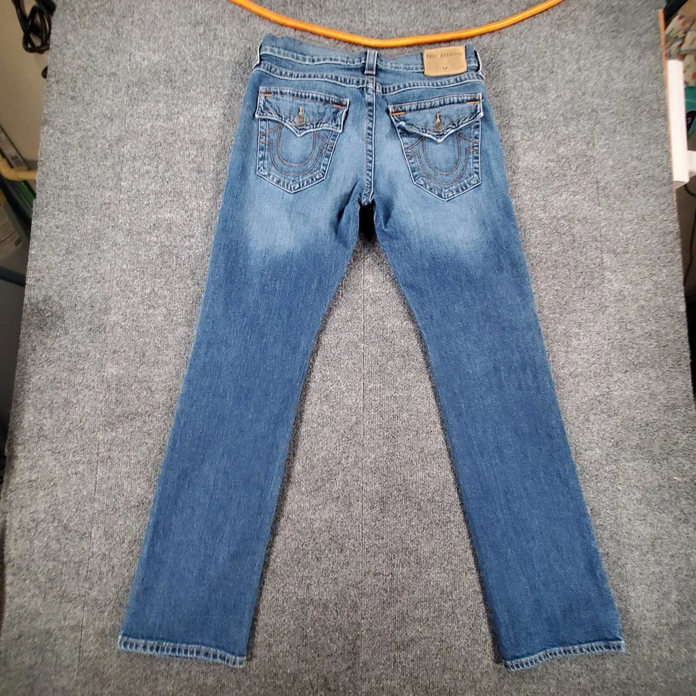 True Religion Jeans Mens 33x33 Ricky Relaxed Straight Blue Flap Stretch